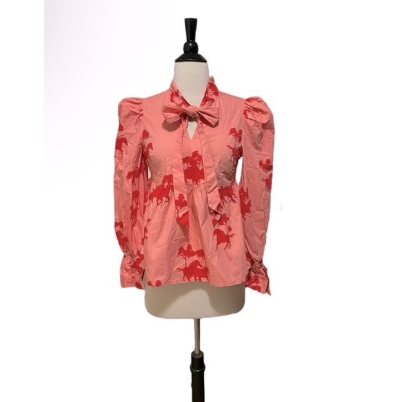 Never‎ Fully Dressed Forrest Print Bowtie Blouse Size 2 - Picture 1 of 4